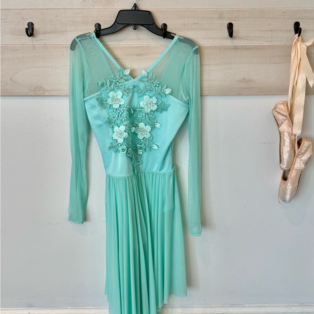Elisse Discount Dance Lyrical Ballet costume, aqua teal green, performance - Picture 4 of 8